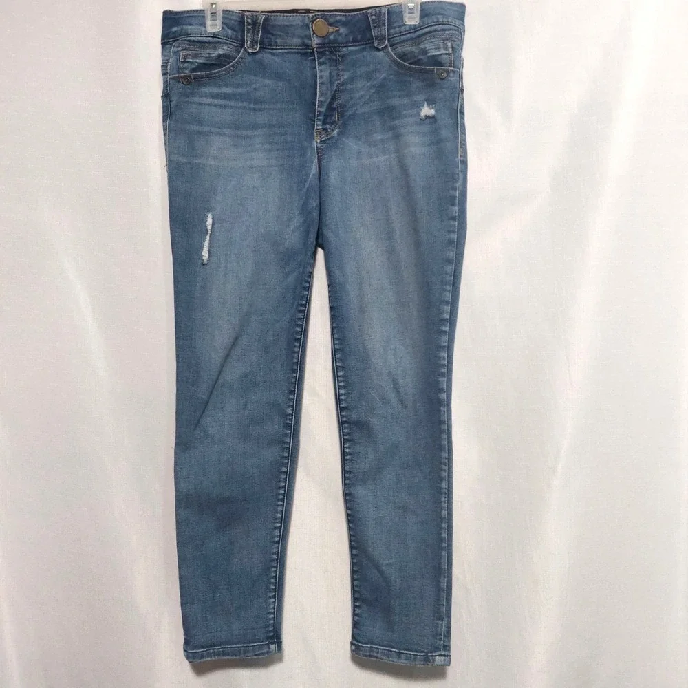 Democracy Womens 12 Jeans Ab Solution Distressed Skinny Ankle Stretch Light Wash - Picture 1 of 10